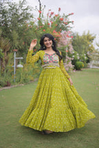 Designer Faux Georgette Bandhani Print Kutchi Patchwork Navratri Gown
