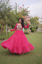 Designer Faux Georgette Bandhani Print Kutchi Patchwork Navratri Gown
