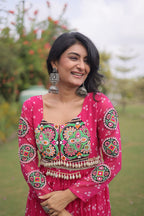Designer Faux Georgette Bandhani Print Kutchi Patchwork Navratri Gown
