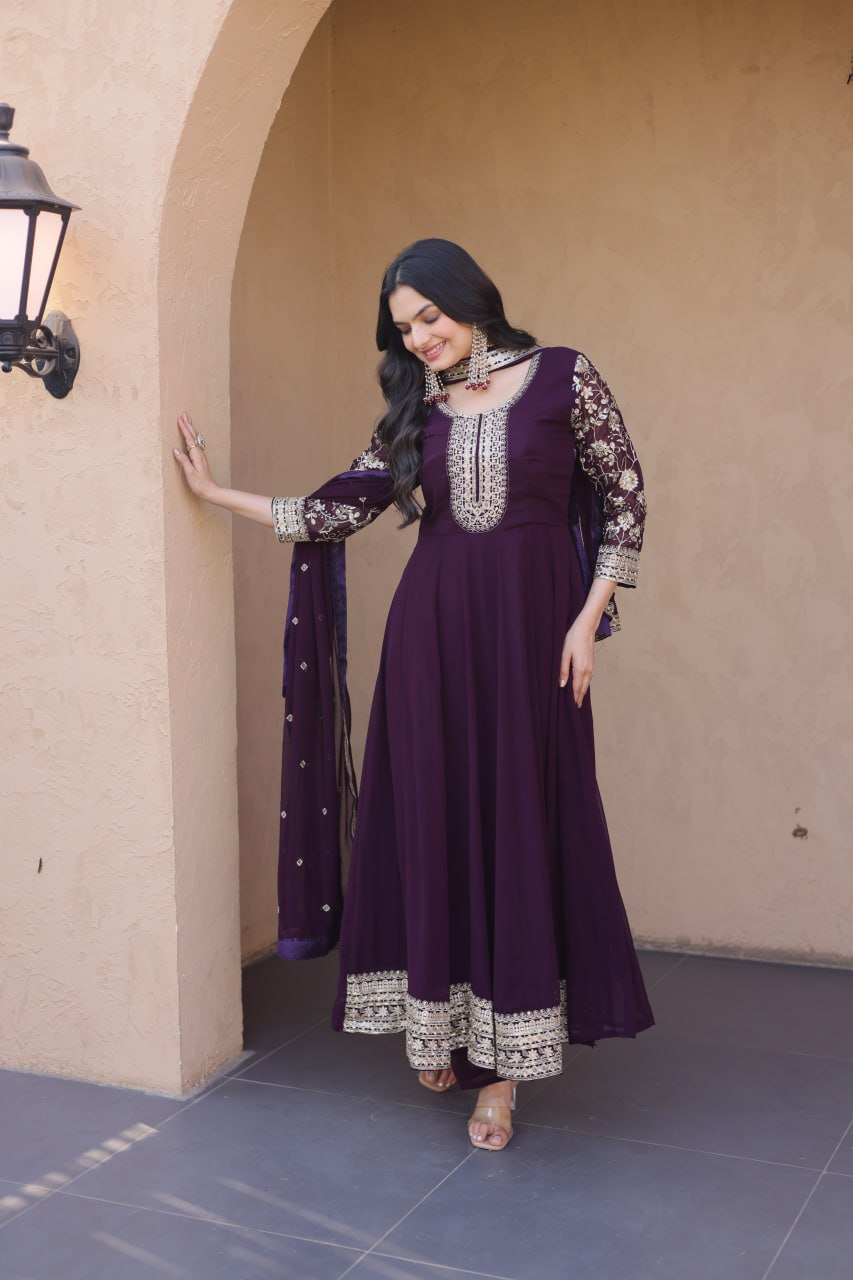 Designer Faux Blooming Anarkali Gown with Pant and Dupatta
