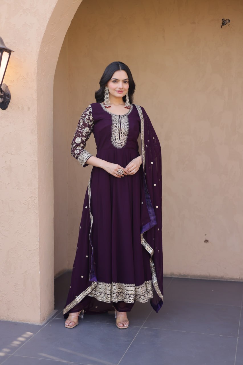 Designer Faux Blooming Anarkali Gown with Pant and Dupatta
