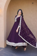 Designer Faux Blooming Anarkali Gown with Pant and Dupatta
