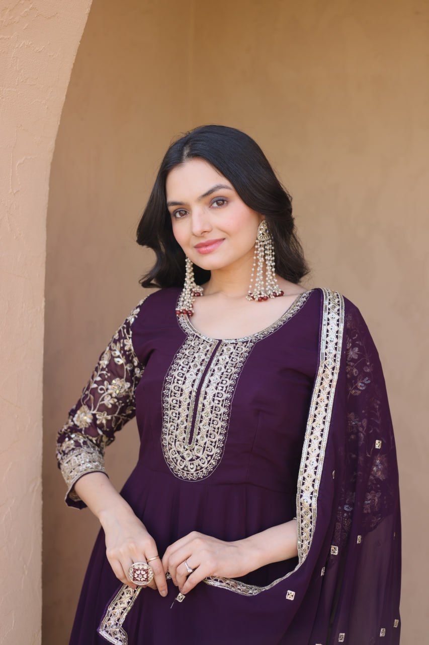 Designer Faux Blooming Anarkali Gown with Pant and Dupatta
