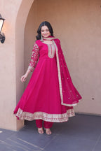 Designer Faux Blooming Anarkali Gown with Pant and Dupatta
