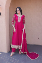 Designer Faux Blooming Anarkali Gown with Pant and Dupatta
