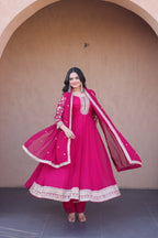Designer Faux Blooming Anarkali Gown with Pant and Dupatta
