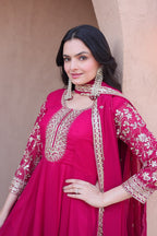 Designer Faux Blooming Anarkali Gown with Pant and Dupatta
