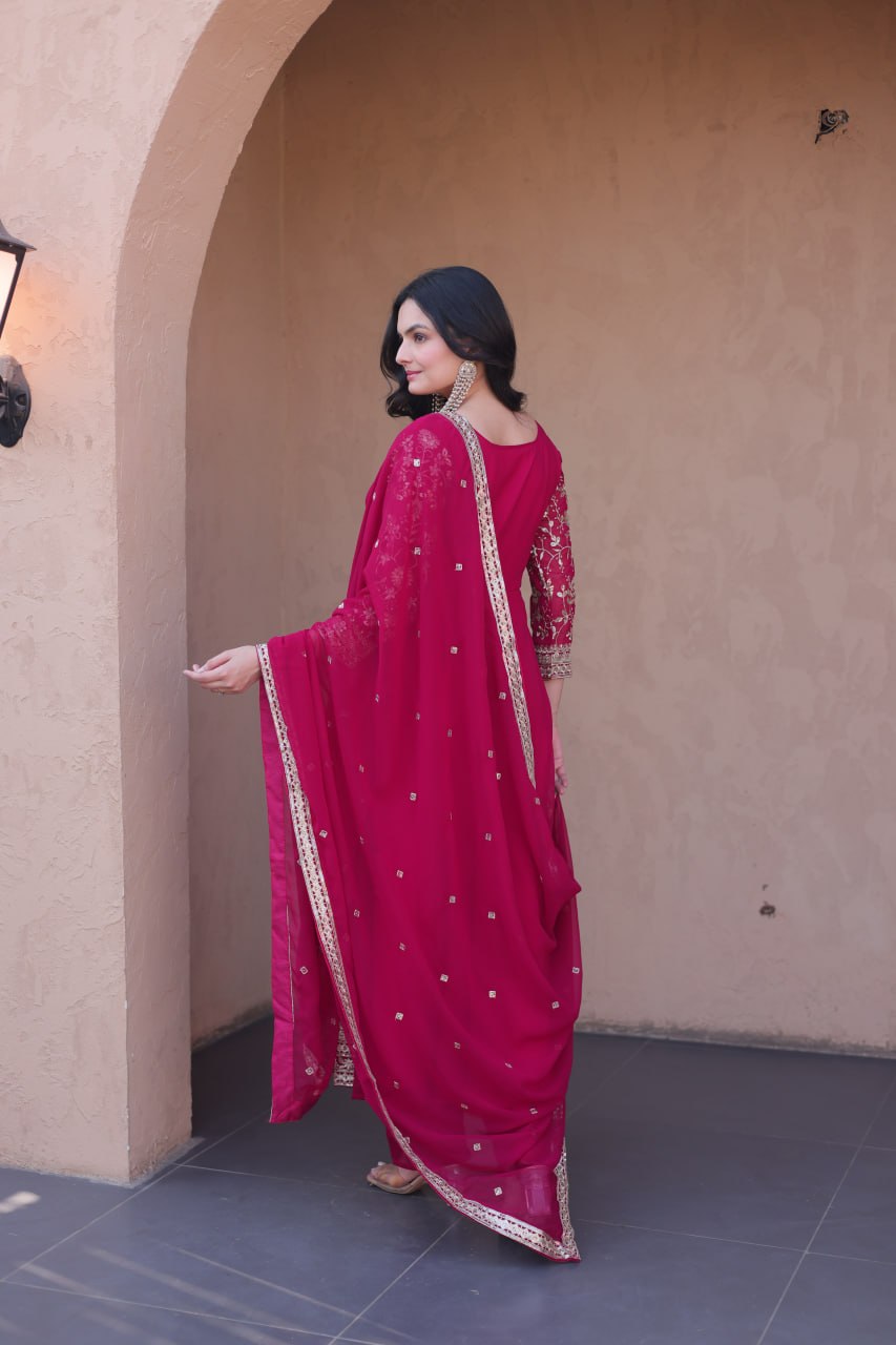 Designer Faux Blooming Anarkali Gown with Pant and Dupatta
