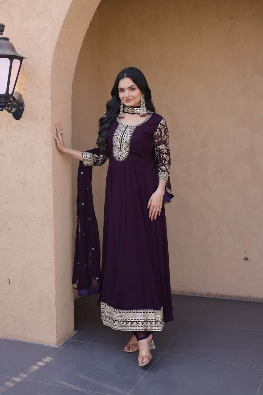 Designer Faux Blooming Anarkali Gown with Pant and Dupatta
