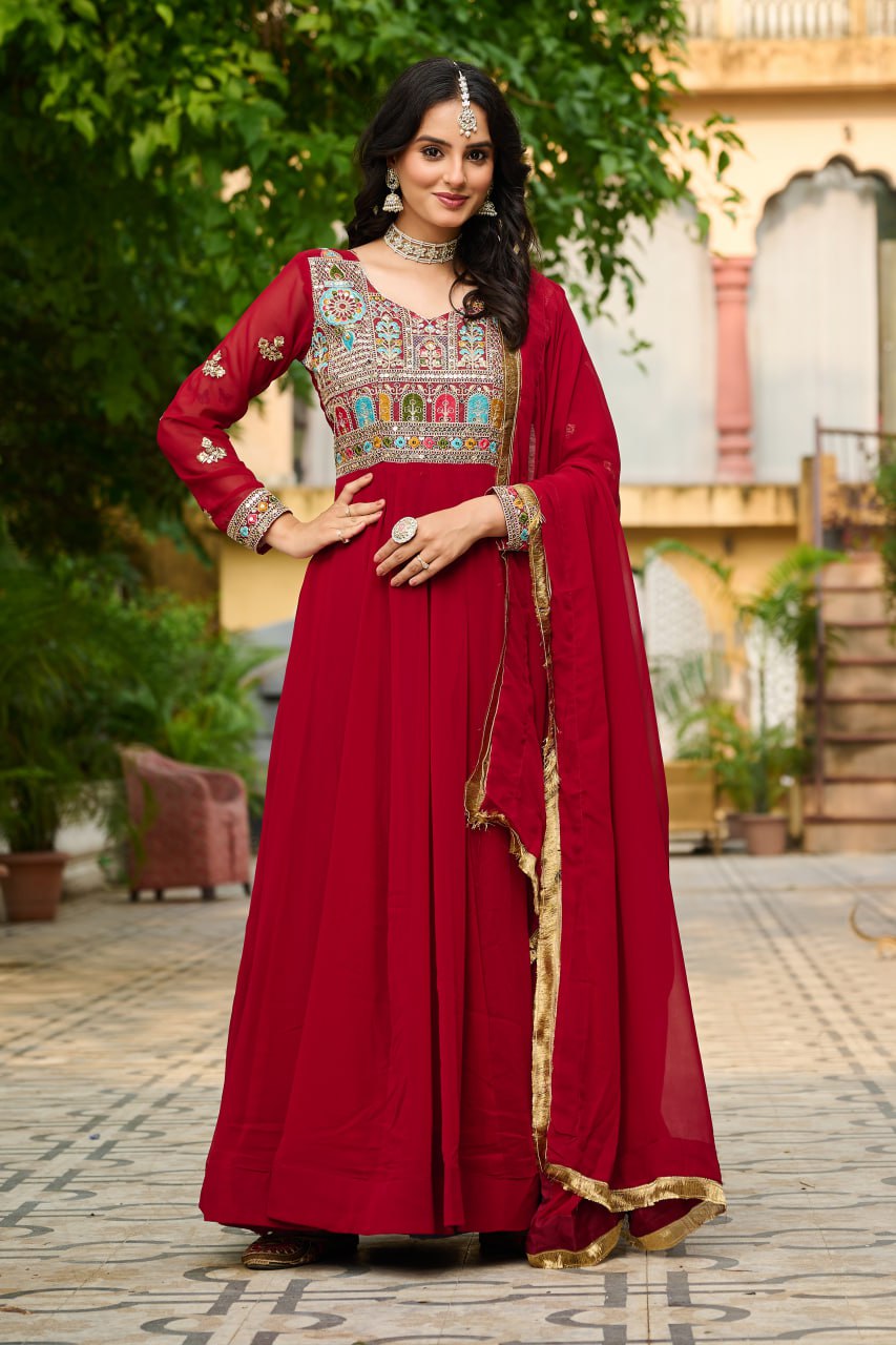 Faux Blooming with Sequins & Multi Thread Embroidered work Gown with Dupatta Set