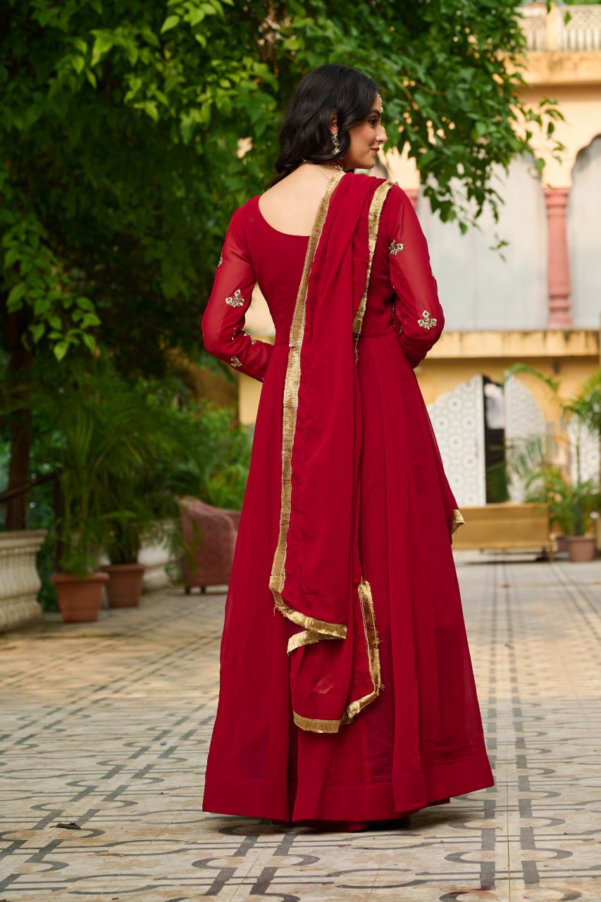 Faux Blooming with Sequins & Multi Thread Embroidered work Gown with Dupatta Set