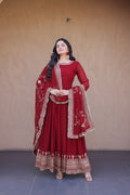 Exclusive Maroon Faux Blooming Festive Gown Set
