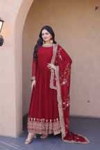 Exclusive Maroon Faux Blooming Festive Gown Set
