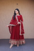 Exclusive Maroon Faux Blooming Festive Gown Set
