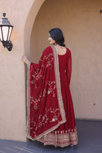 Exclusive Maroon Faux Blooming Festive Gown Set
