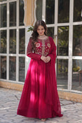 Fancy Faux Blooming Georgette with Attractive Embroidery Zari Sequins work Gown Set