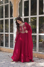 Fancy Faux Blooming Georgette with Attractive Embroidery Zari Sequins work Gown Set