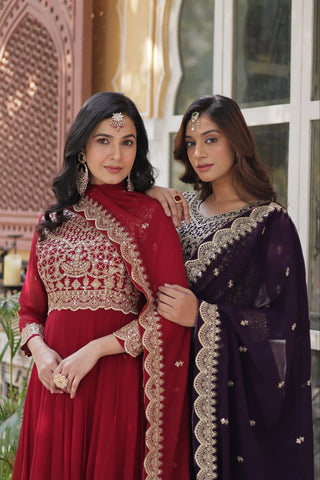 Fancy Faux Blooming with Embroidery Zari Sequins Work Gown
