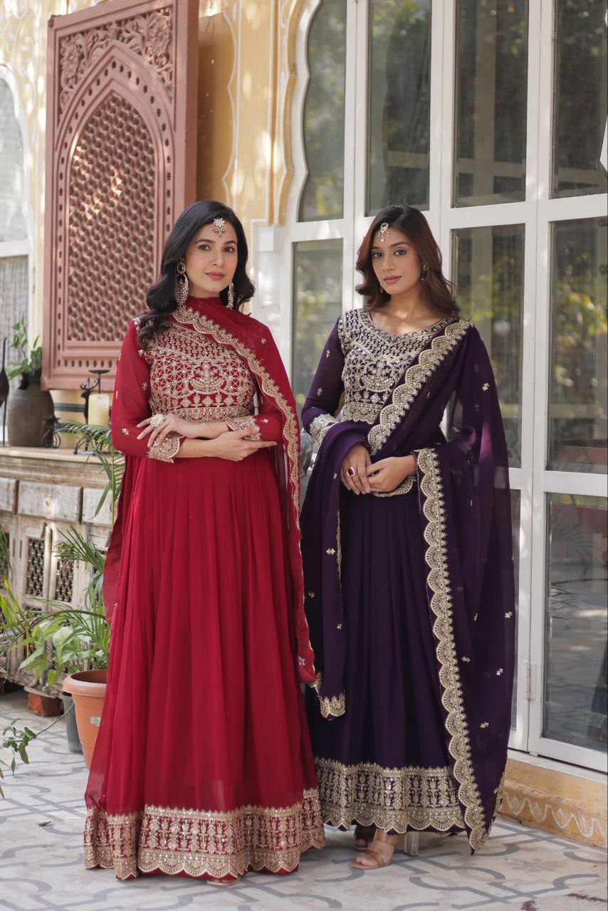Fancy Faux Blooming with Embroidery Zari Sequins Work Gown
