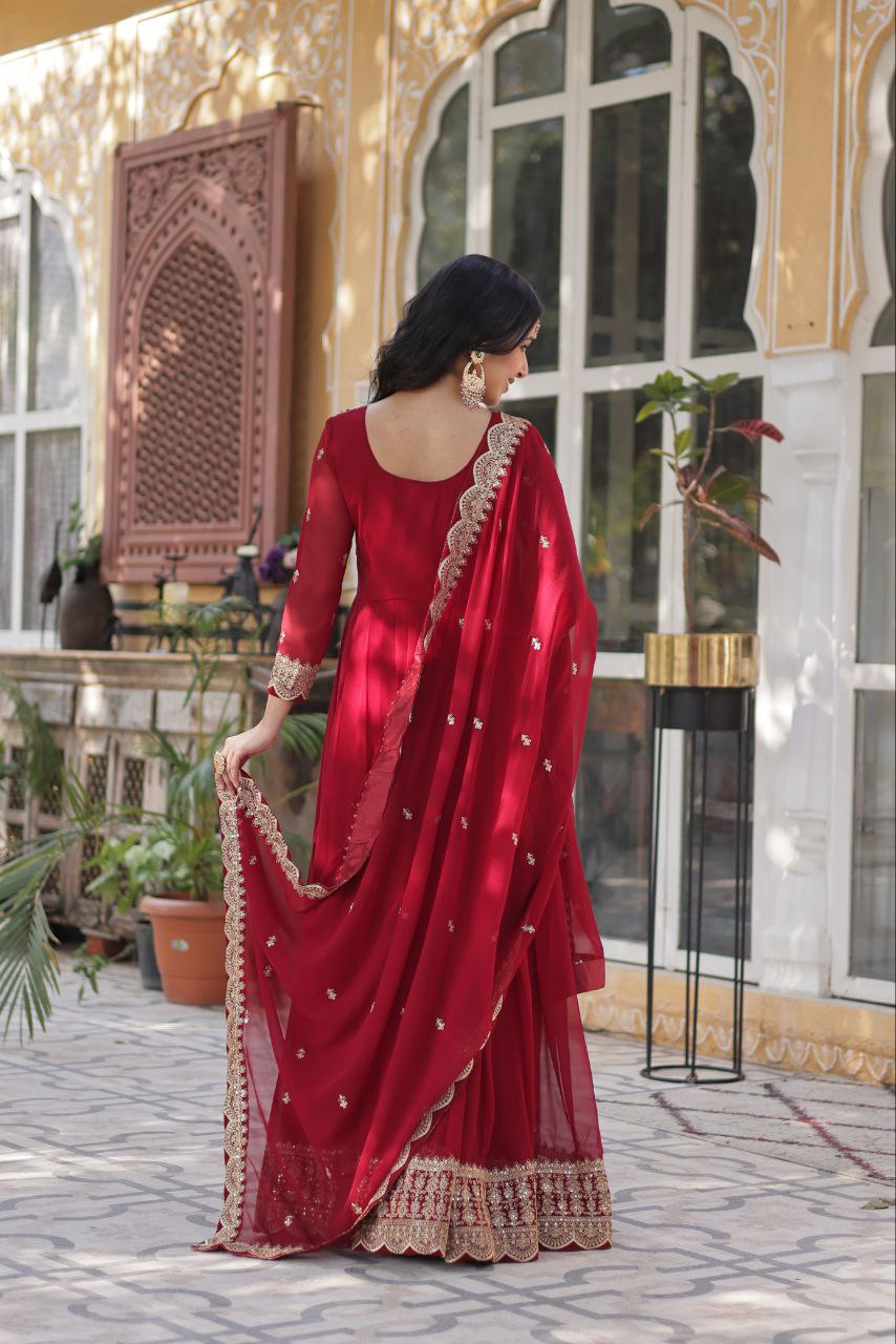 Fancy Faux Blooming with Embroidery Zari Sequins Work Gown
