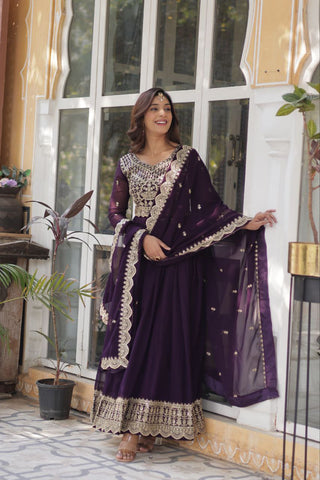 Fancy Faux Blooming with Embroidery Zari Sequins Work Gown
