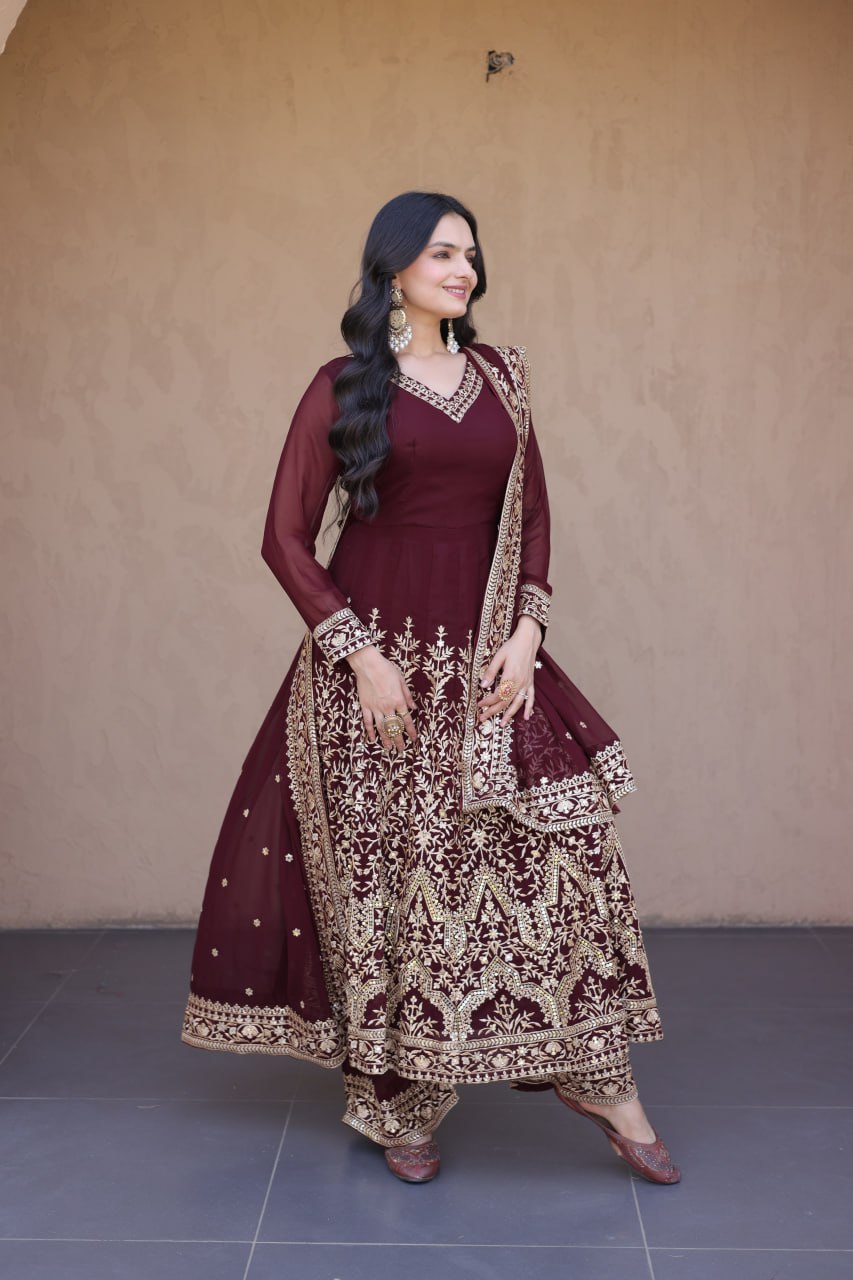 Festive Faux Blooming Sequin Gown Set | Tulip Designer
