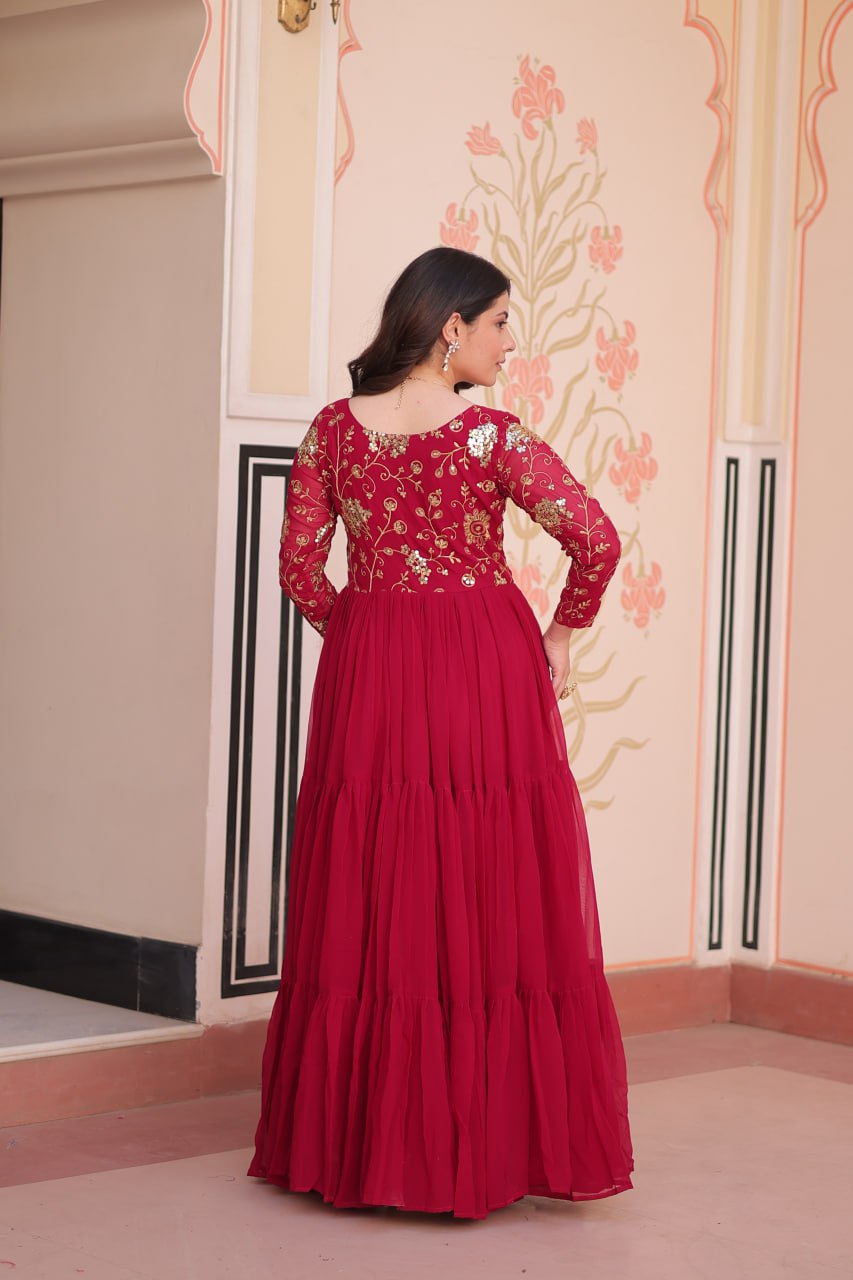 Designer Faux Blooming With Sequins & Zari Embroidered Work Gown
