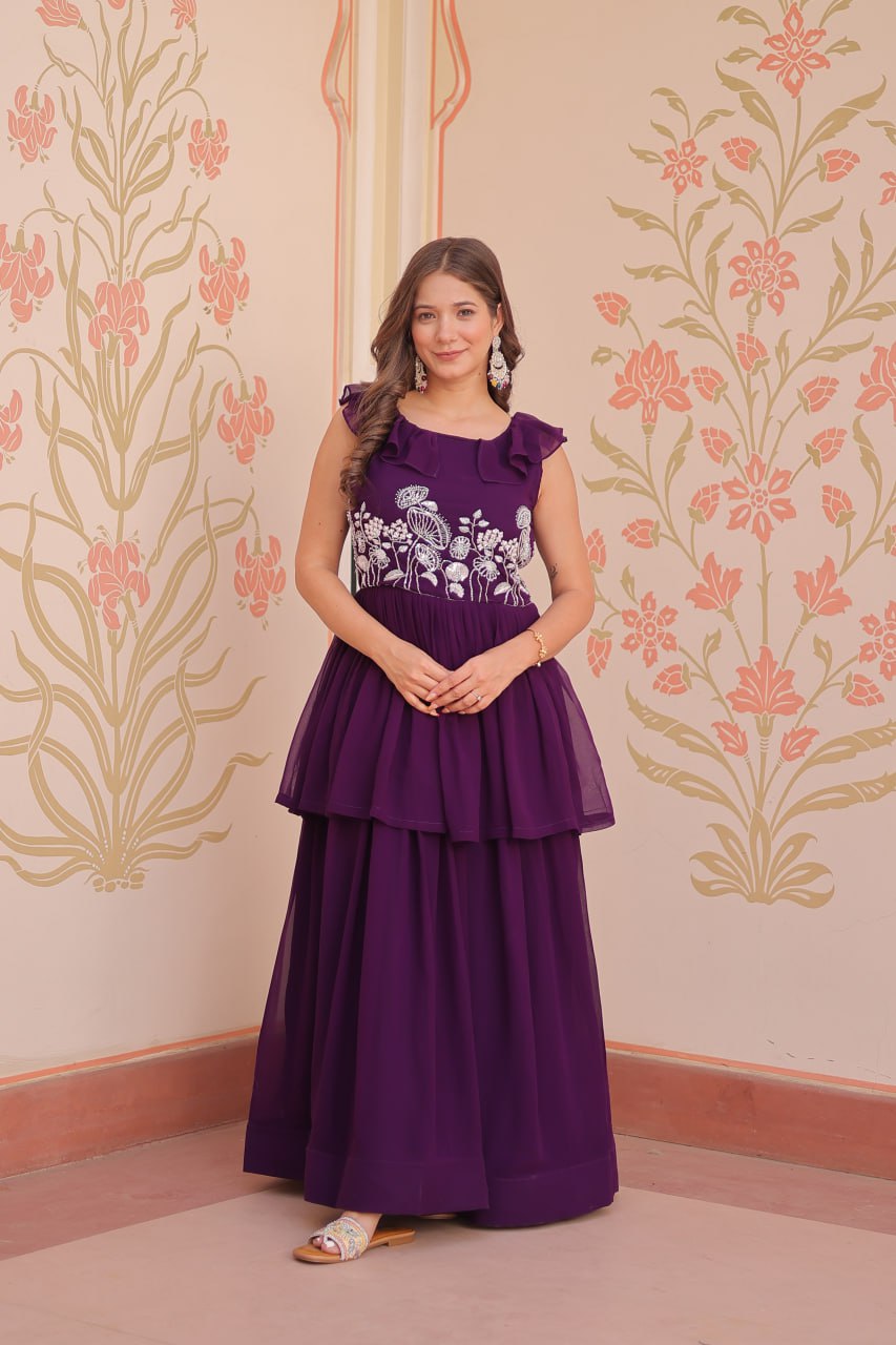 Premium Faux Blooming With Beads Embroidered work Gown