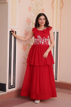 Premium Faux Blooming With Beads Embroidered work Gown
