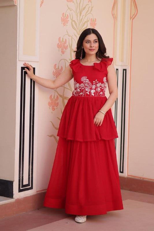 Premium Faux Blooming With Beads Embroidered work Gown
