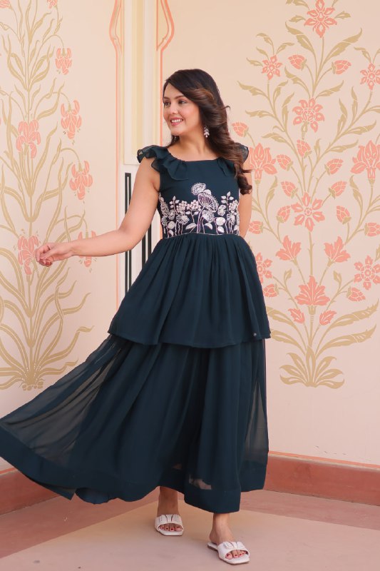 Premium Faux Blooming With Beads Embroidered work Gown