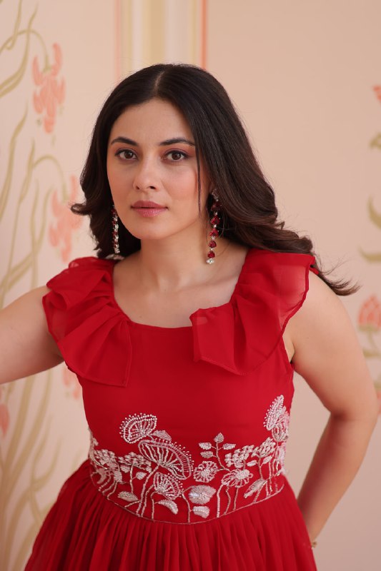 Premium Faux Blooming With Beads Embroidered work Gown