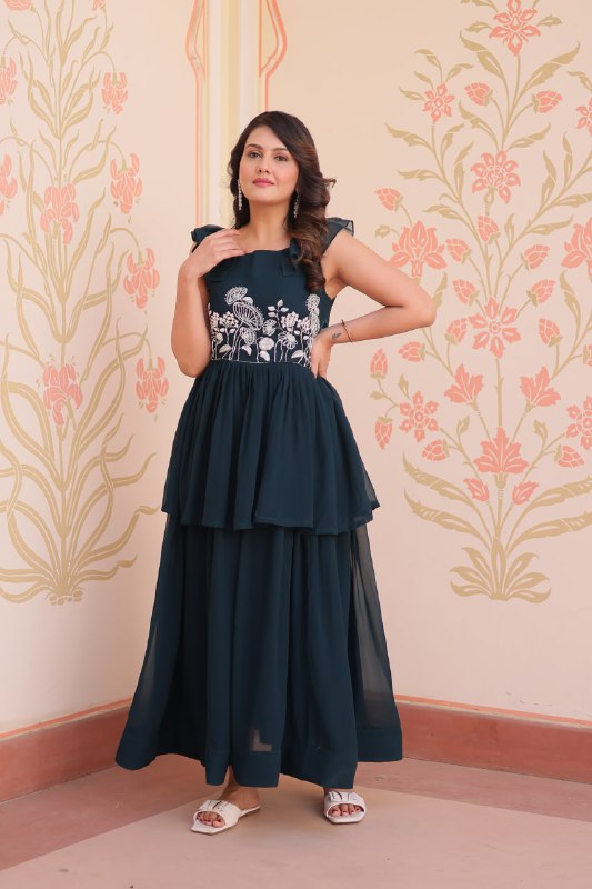 Premium Faux Blooming With Beads Embroidered work Gown