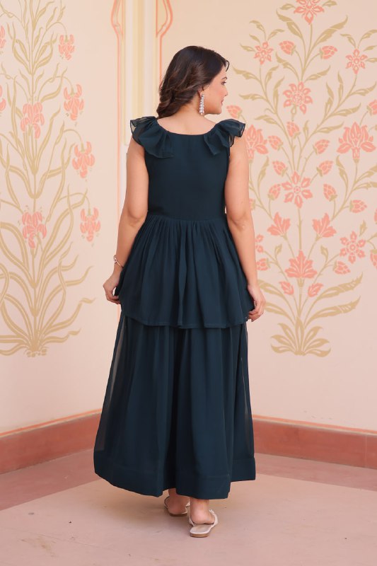 Premium Faux Blooming With Beads Embroidered work Gown