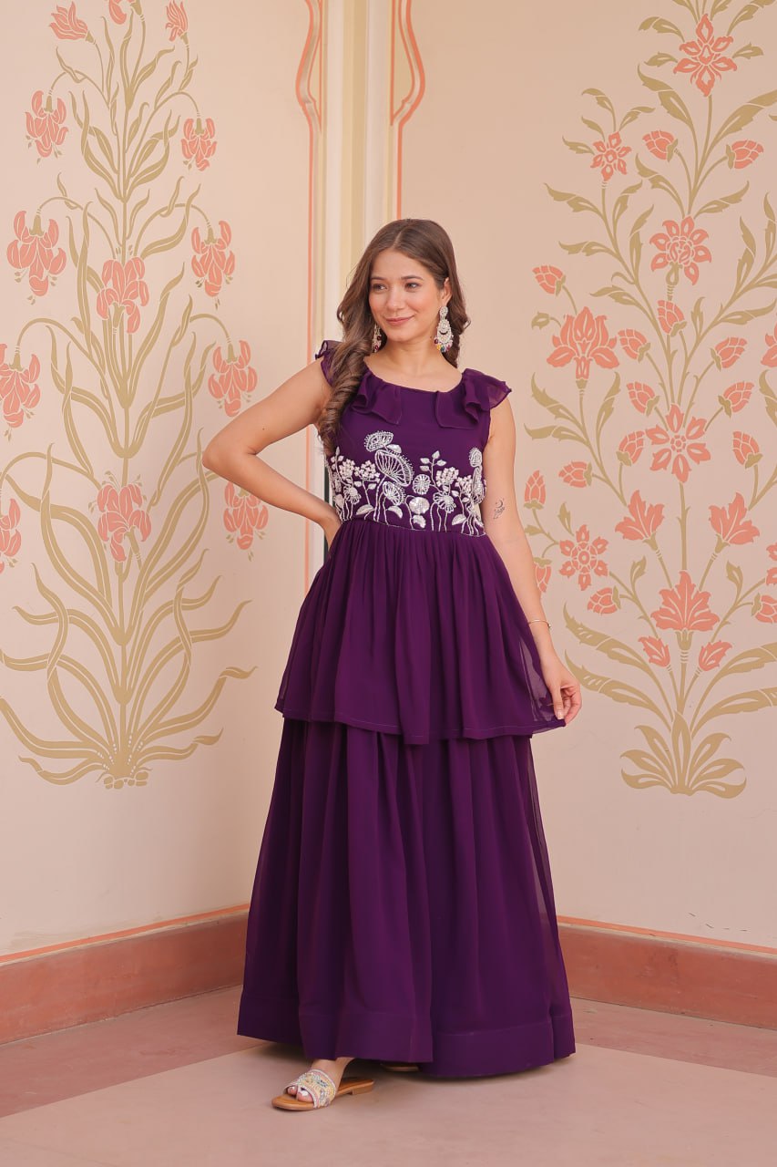 Premium Faux Blooming With Beads Embroidered work Gown