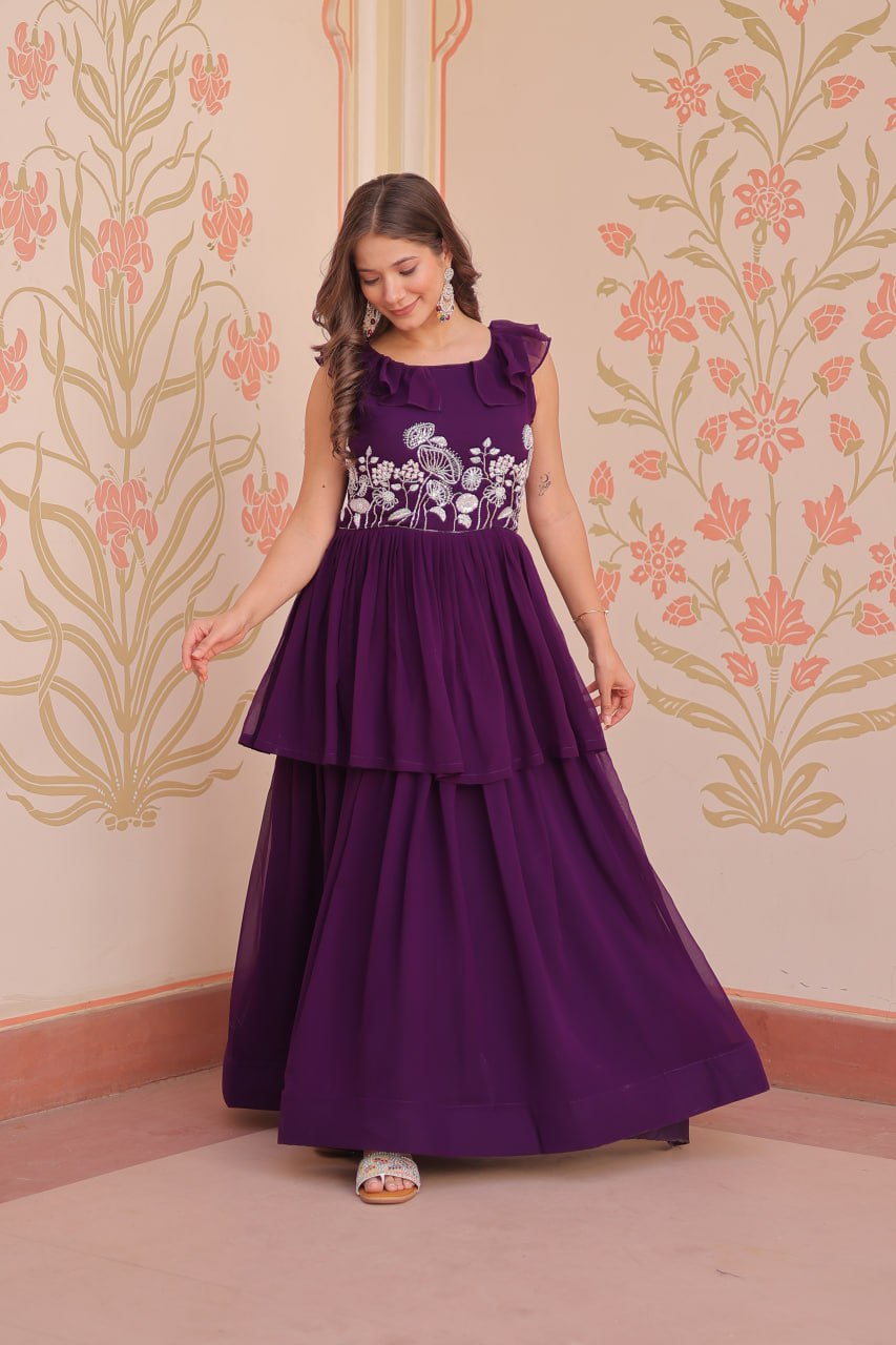 Premium Faux Blooming With Beads Embroidered work Gown