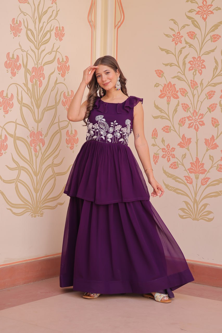 Premium Faux Blooming With Beads Embroidered work Gown