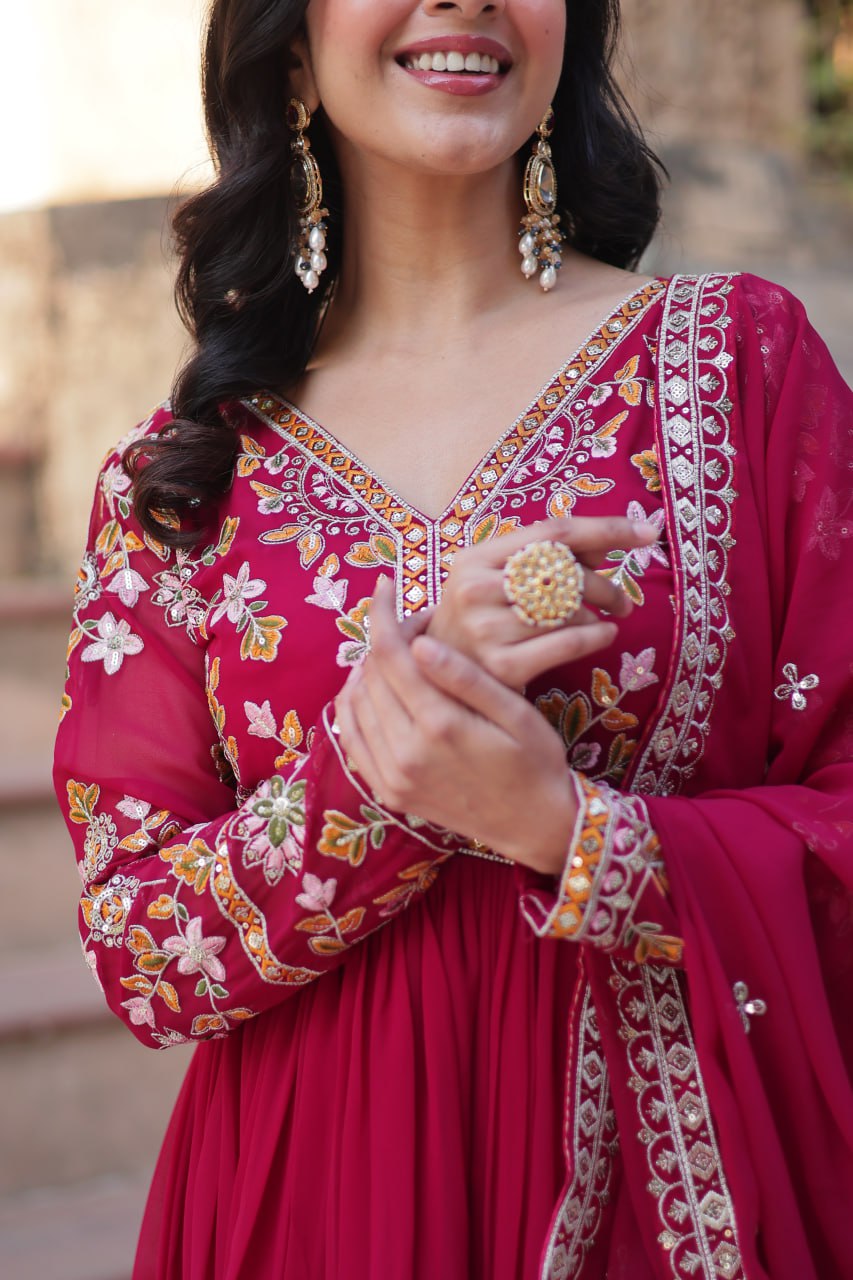 
Heavy Faux Blooming with Premium Embroidery Zari Sequins work Gown