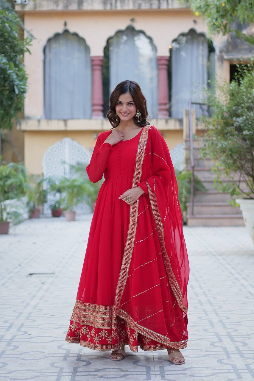 Faux Blooming Gown with Dupatta With Luxury Attractive Embroidered work