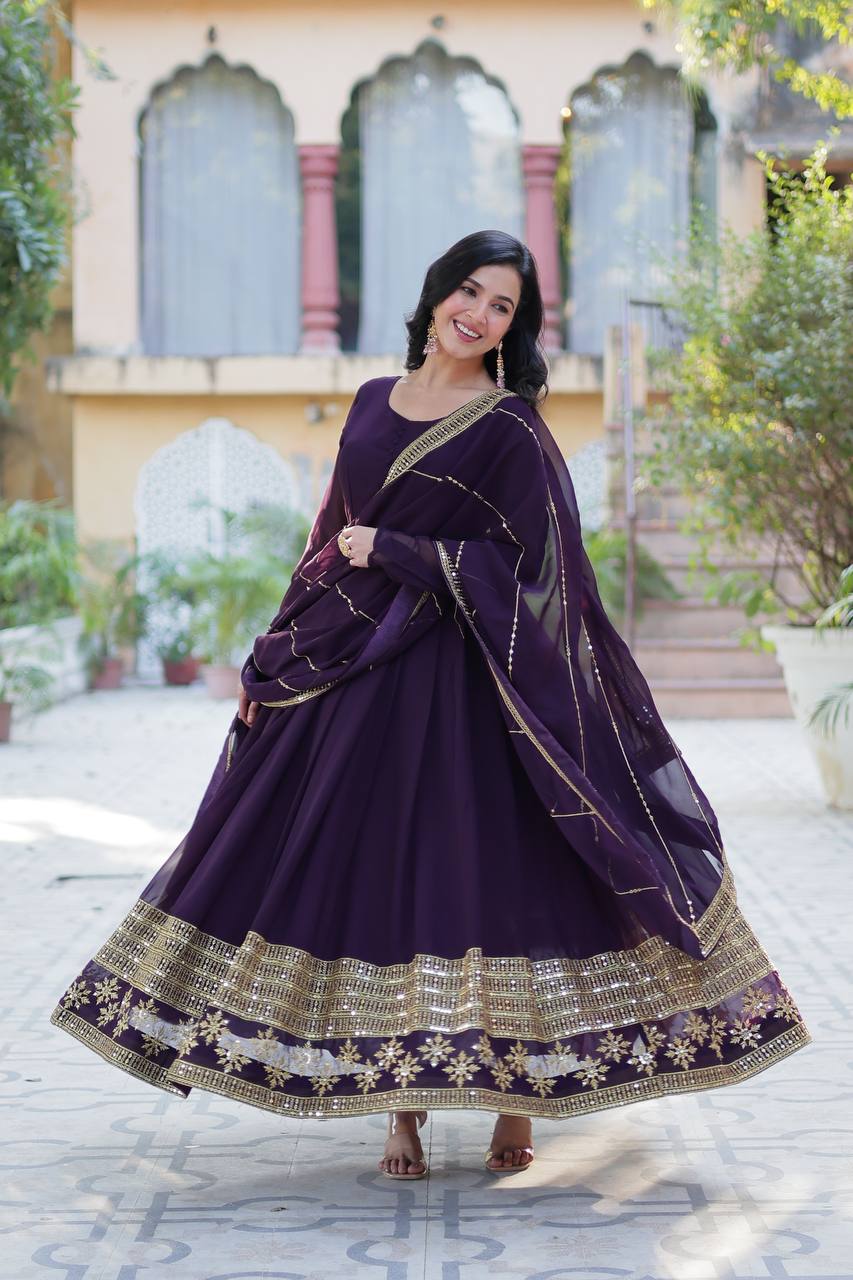 Faux Blooming Gown with Dupatta With Luxury Attractive Embroidered work
