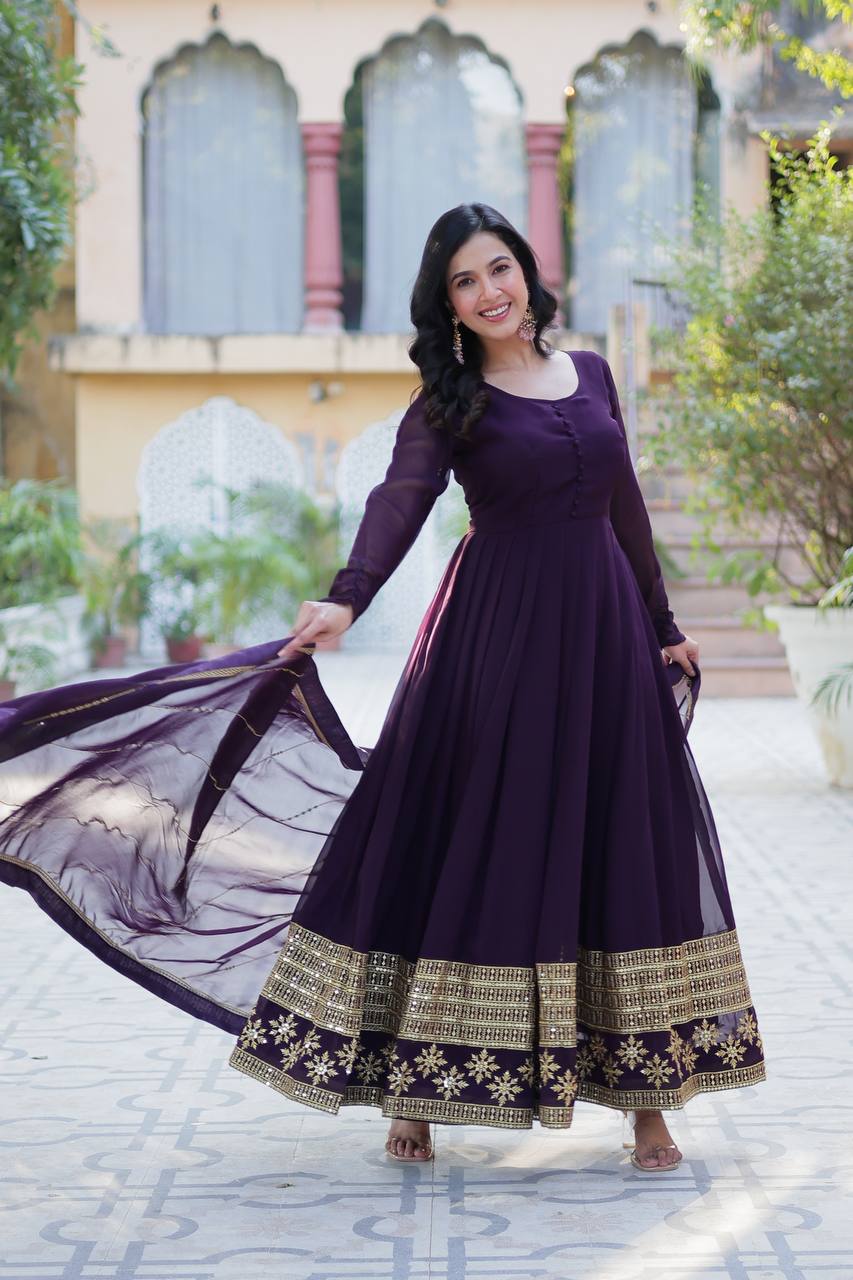 Faux Blooming Gown with Dupatta With Luxury Attractive Embroidered work