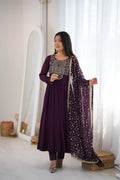 Gorgeous Wine Faux Georgette Anarkali Set | Tulip Designer
