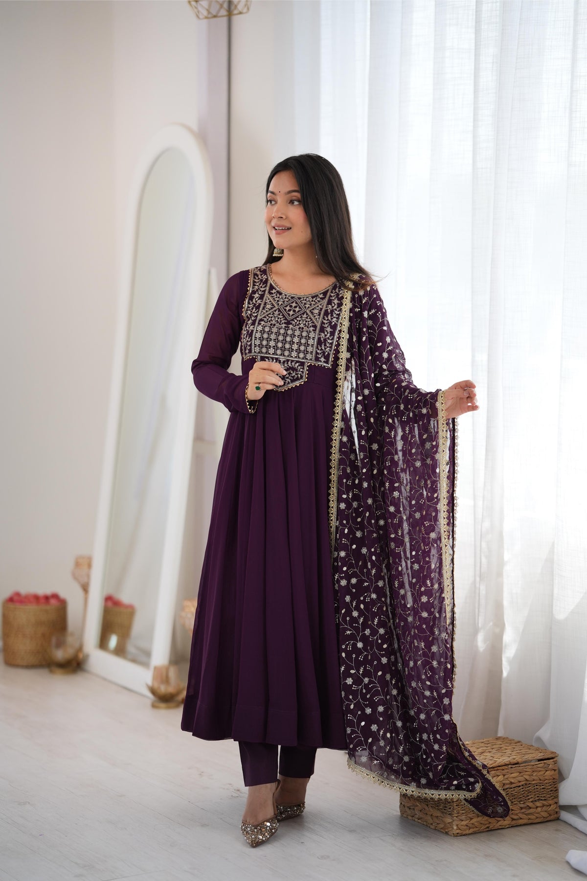 Gorgeous Wine Faux Georgette Anarkali Set | Tulip Designer
