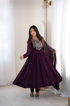Gorgeous Wine Faux Georgette Anarkali Set | Tulip Designer
