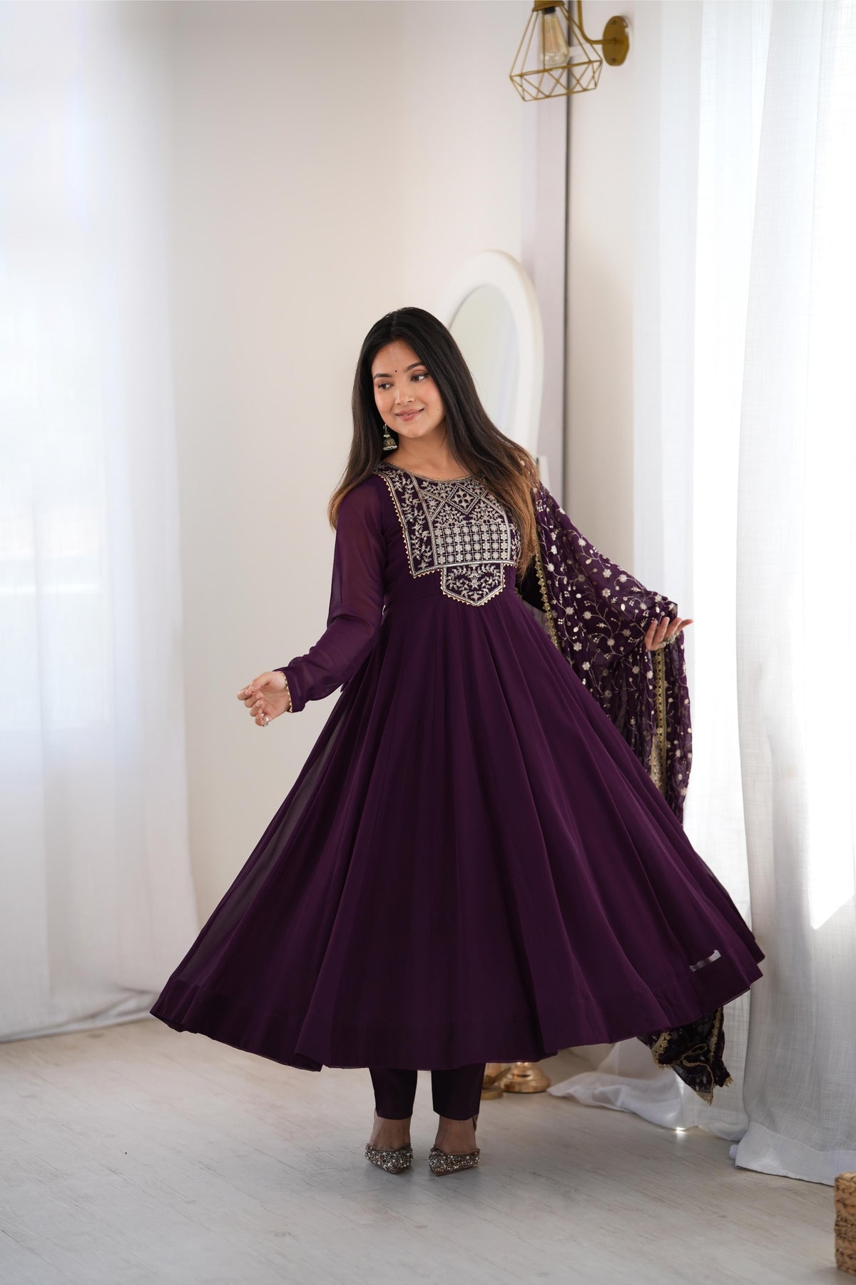 Gorgeous Wine Faux Georgette Anarkali Set | Tulip Designer
