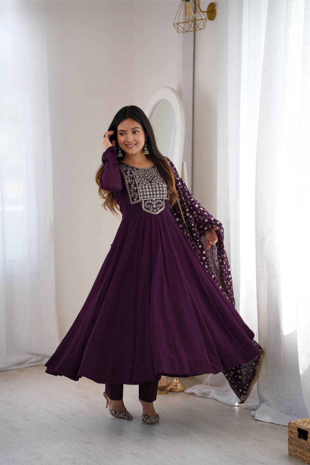 Gorgeous Wine Faux Georgette Anarkali Set | Tulip Designer

