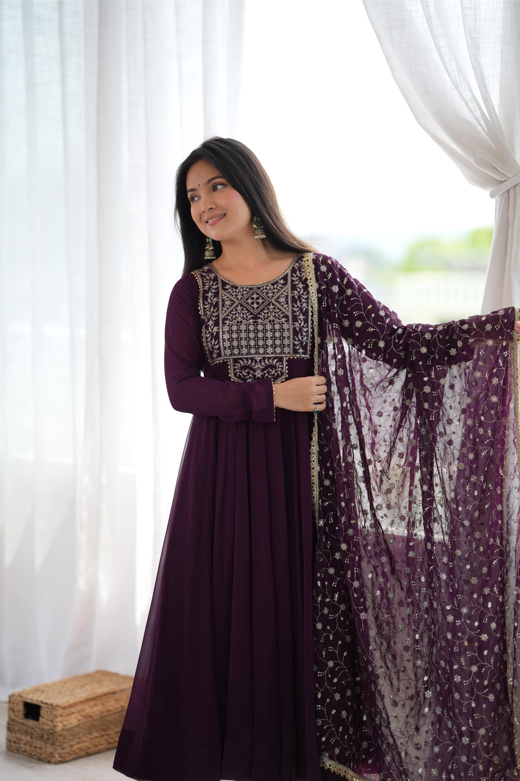 Gorgeous Wine Faux Georgette Anarkali Set | Tulip Designer
