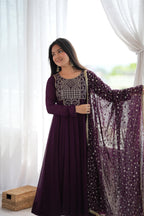 Gorgeous Wine Faux Georgette Anarkali Set | Tulip Designer
