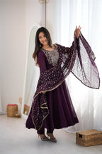 Gorgeous Wine Faux Georgette Anarkali Set | Tulip Designer
