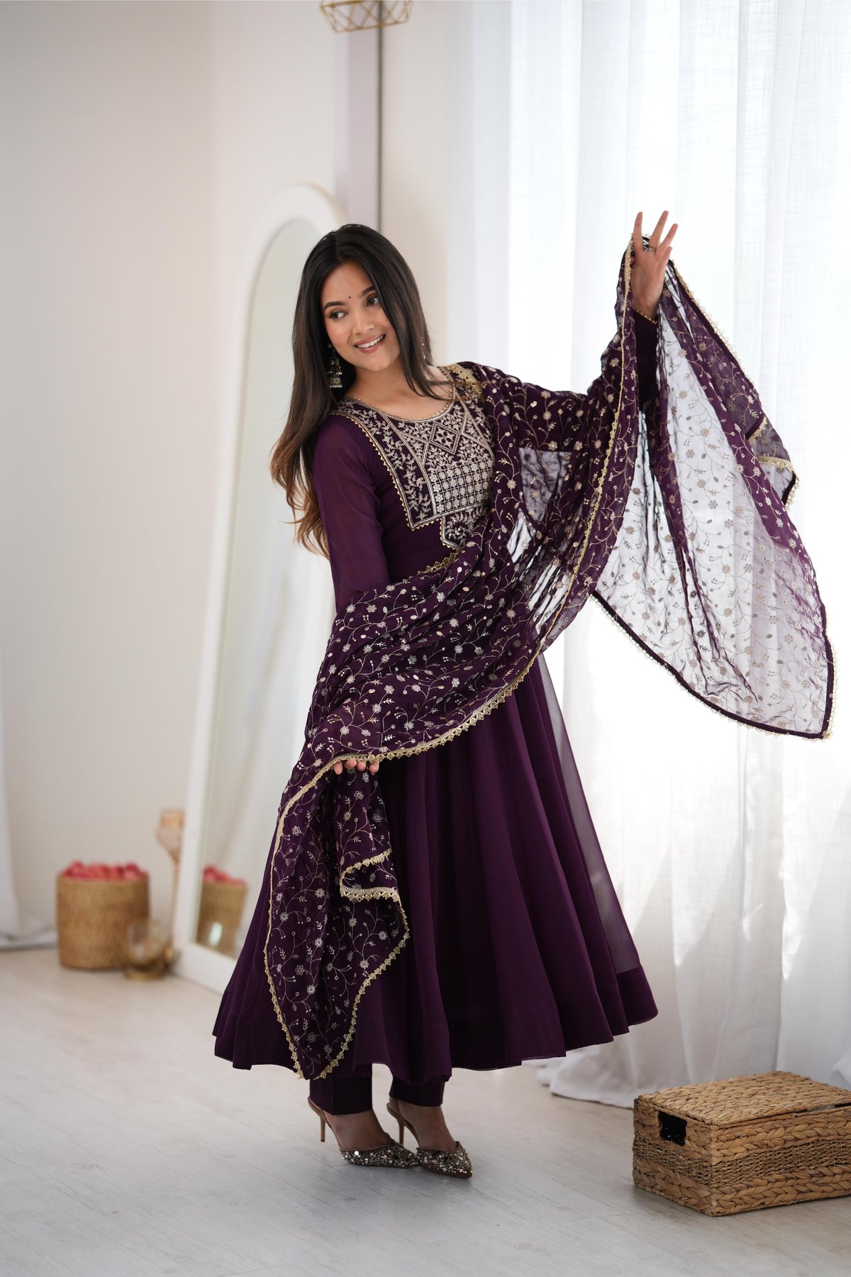 Gorgeous Wine Faux Georgette Anarkali Set | Tulip Designer
